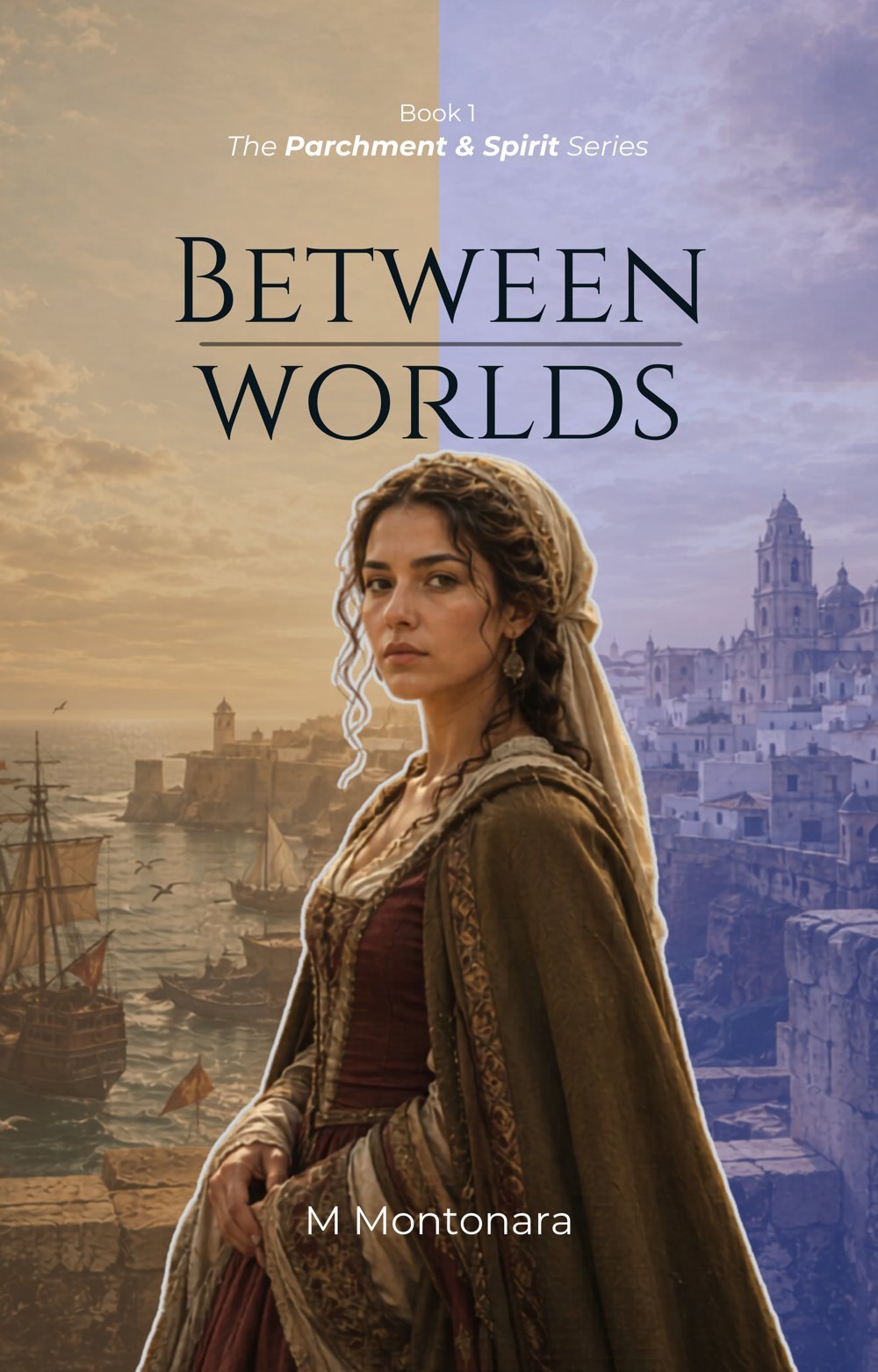 Cover of Between Worlds by M Montonara, Book 1 of The Parchment and Spirit Series
